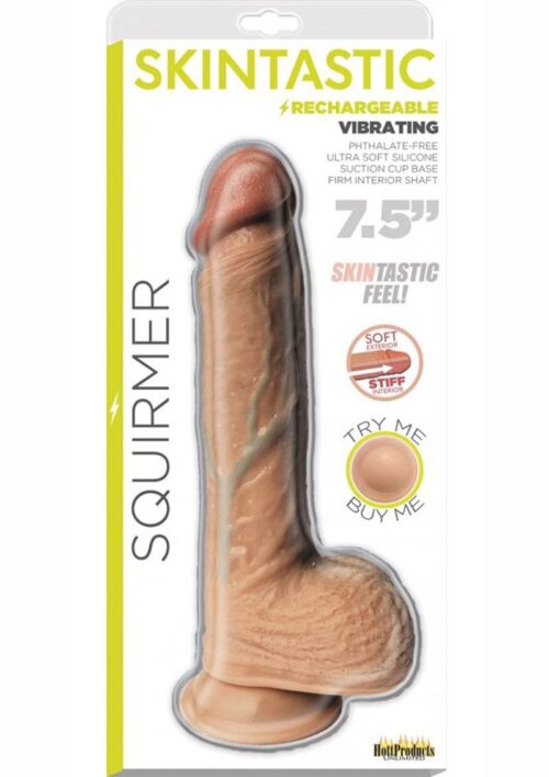 Skinsations Squirmer Rechargeable Vibrating Silicone Dildo 7.5in - Vanilla