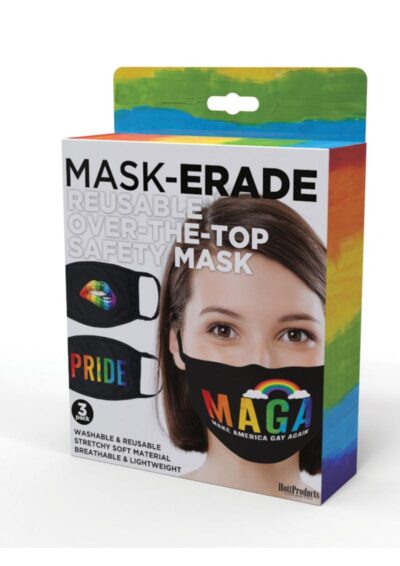 Maskerade Protective Mask Pride (Pride/ Gay Again/ Rainbow Kiss) 3 Pack - Black
