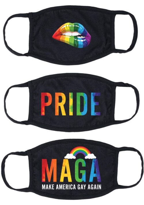 Maskerade Protective Mask Pride (Pride/ Gay Again/ Rainbow Kiss) 3 Pack - Black
