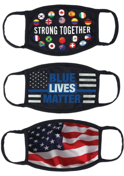 Maskerade Protective Mask (Blue Lives Matter/ Strong Together/ American Flag) 3 Pack - Blue