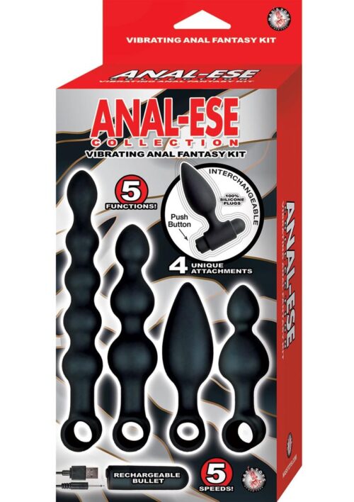 Anal-Ese Collection Silicone Rechargeable Vibrating Anal Fantasy Kit (Set of 5) - Black
