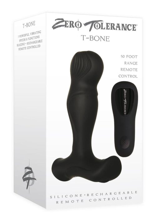 T-Bone Rechargeable Silicone Prostate Vibrator with Remote Control - Black
