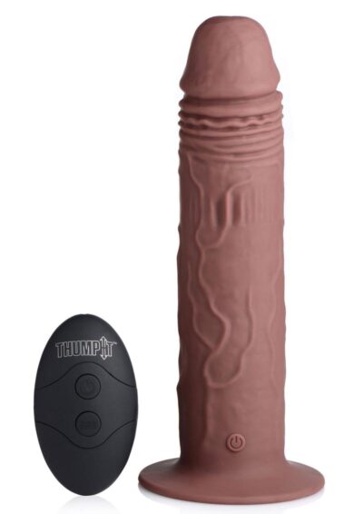 Thump It 7x Remote Control Vibrating and Thumping Silicone Rechargeable Dildo - 7.7in - Brown