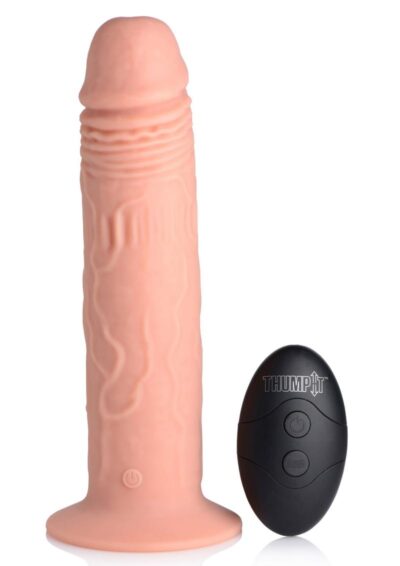 Thump It 7x Remote Control Vibrating and Thumping Silicone Rechargeable Dildo - 7.7in - Vanilla