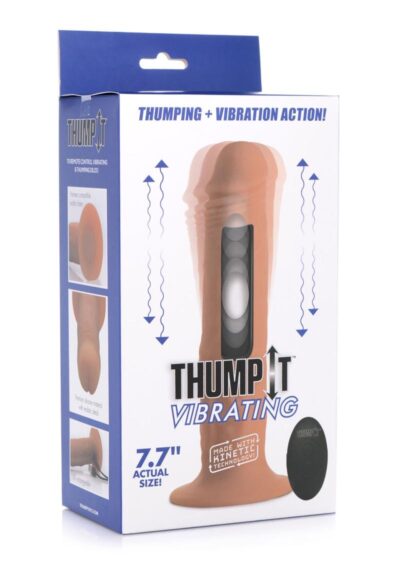 Thump It 7x Remote Control Vibrating and Thumping Silicone Rechargeable Dildo - 7.7in - Tan