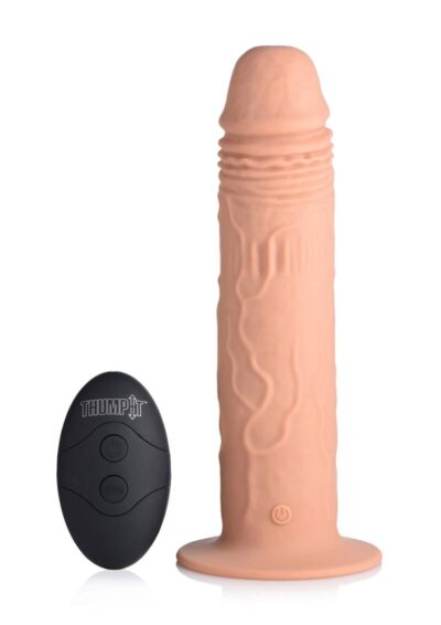 Thump It 7x Remote Control Vibrating and Thumping Silicone Rechargeable Dildo - 7.7in - Tan