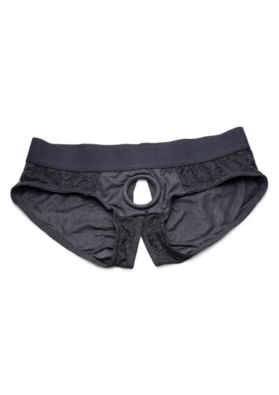 Lace Envy Black Crotchless Panty Harness - S/M - Black