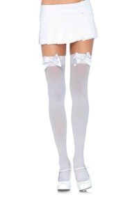 Leg Avenue Nylon Thigh High with Bow - Plus Size - White