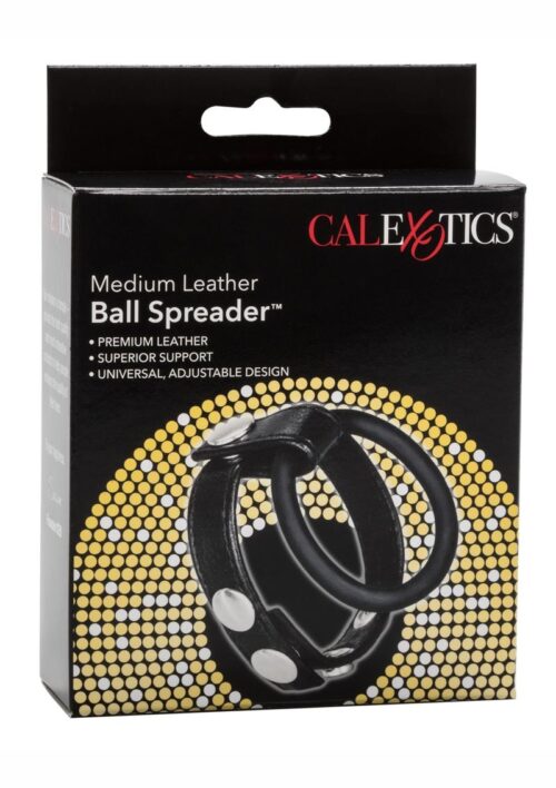 Leather Ball Spreader Cock Ring - Medium - Black