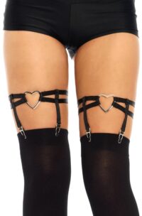 Leg Avenue Dual Strap Elastic Garter Suspender with Heart - Black