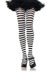 Leg Avenue Striped Tights - 3X-4X - Black/White