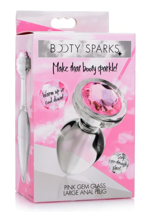 Booty Sparks Pink Gem Glass Anal Plug - Large - Pink/Clear