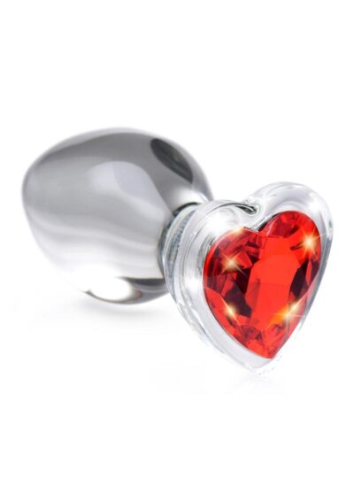Booty Sparks Red Heart Gem Glass Anal Plug - Large - Red/Clear