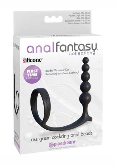 Anal Fantasy Collection Ass-Gasm Silicone Cockring Anal Beads - Black
