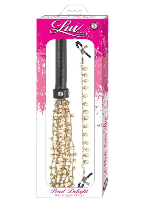 Luv Pearl Delight Whip andamp; Nipple Clamps - White/Black
