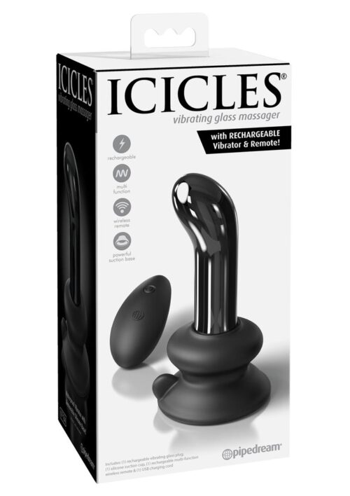 Icicles No. 84 Rechargeable Glass P-Spot Plug with Remote Control - Black