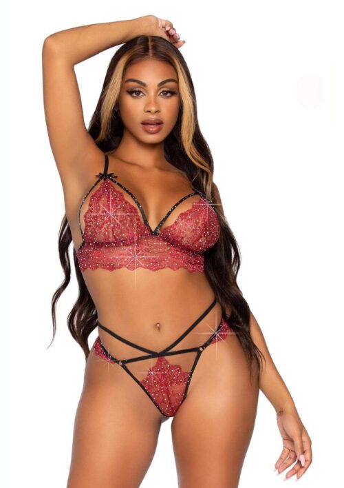 Hook-N-Eye Back and Matching Cut-Out Strappy G-String - Small - Burgundy