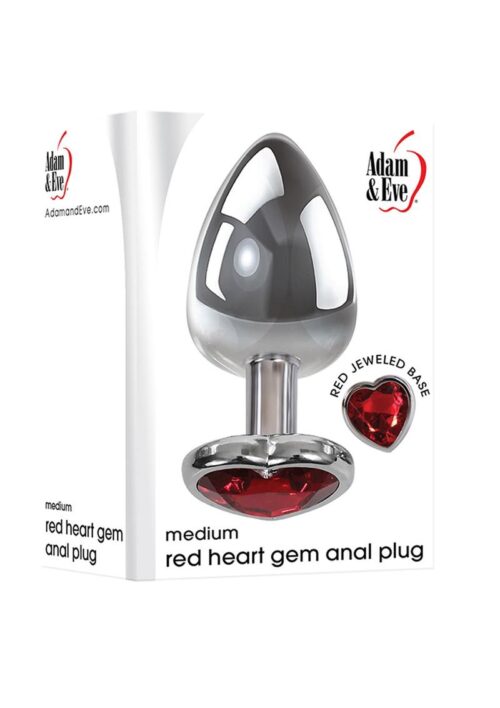 Adam andamp; Eve Heart Gem Anal Plug Medium - Silver/Red