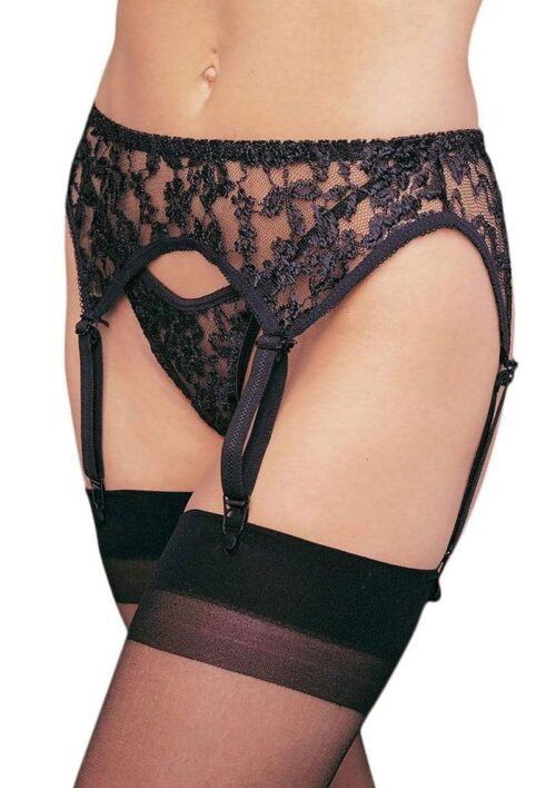 Leg Avenue Lace Garter Belt with Thong (2 piece) - Plus Size - Black