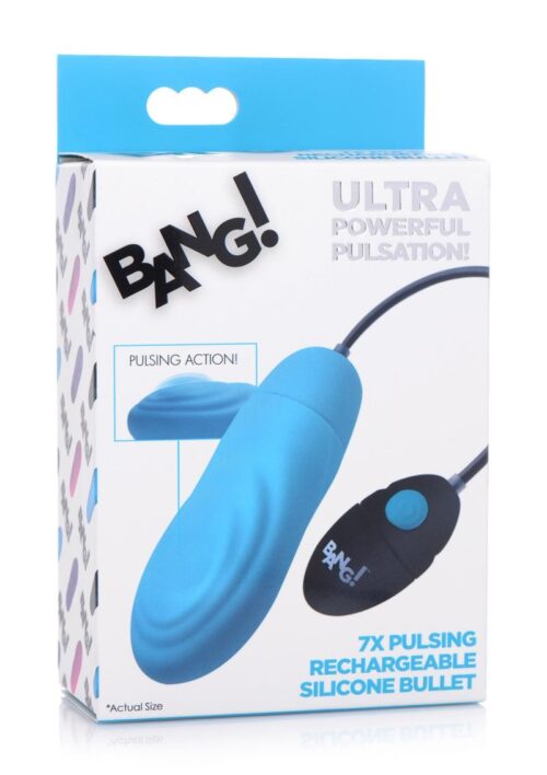 Bang! 7X Pulsing Rechargeable Silicone Bullet Vibrator - Blue