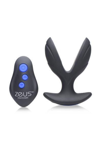 Zeus Electro-Spread 64X Vibrating and E-Stim Silicone Rechargeable Butt Plug with Remote Control - Black