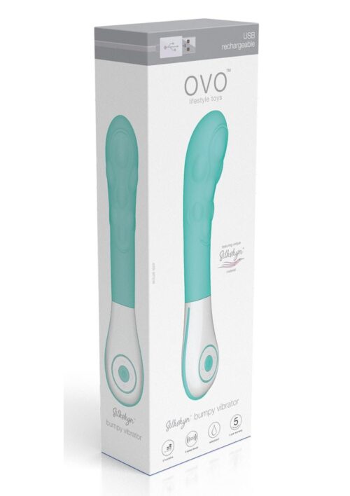 OVO Silkskyn Rechargeable Silicone Bumpy Vibrator - Aqua/White