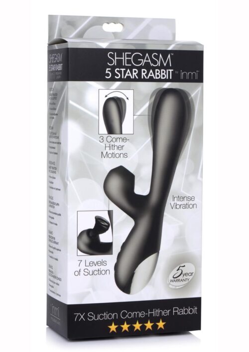 Inmi Shegasm 5 Star Rabbit 7x Suction Come Hither Rechargeable Silicone Vibrator - Black