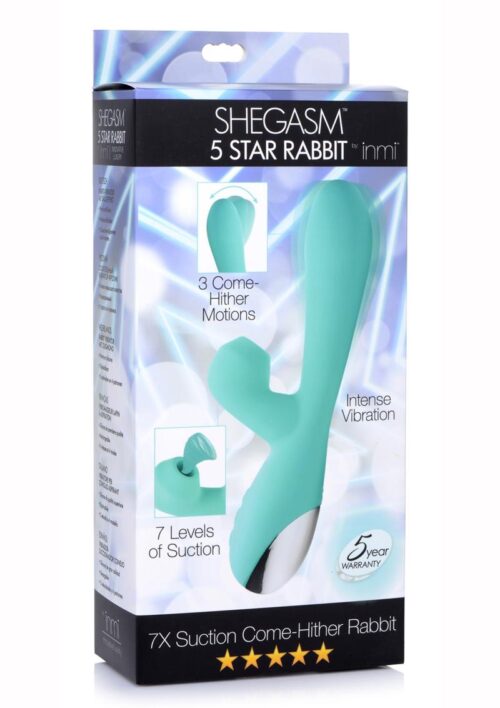 Inmi Shegasm 5 Star Rabbit 7x Suction Come Hither Rechargeable Silicone Vibrator - Teal