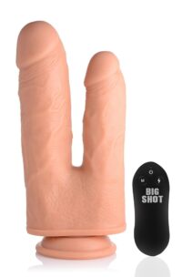 Big Shot Double Dong Silicone Vibrating with Remote Control 8in - Vanilla