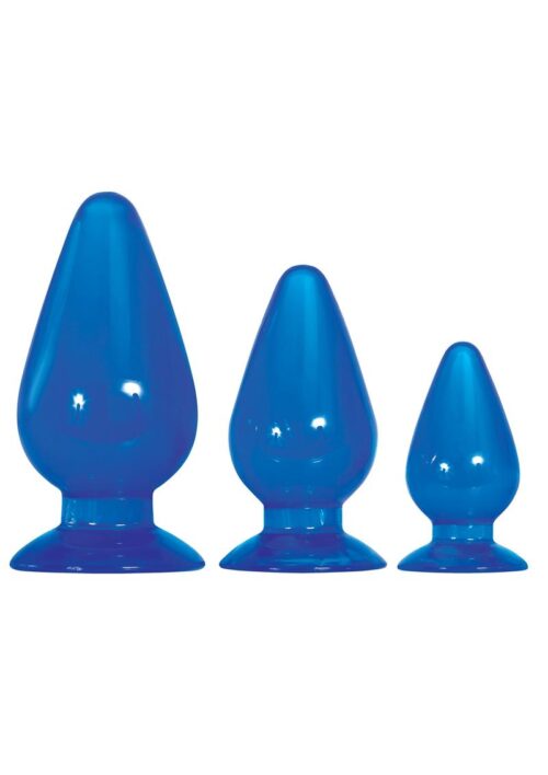 Adam and Eve Big Blue Jelly Backdoor Anal Plugs Playset (set of 3) - Blue