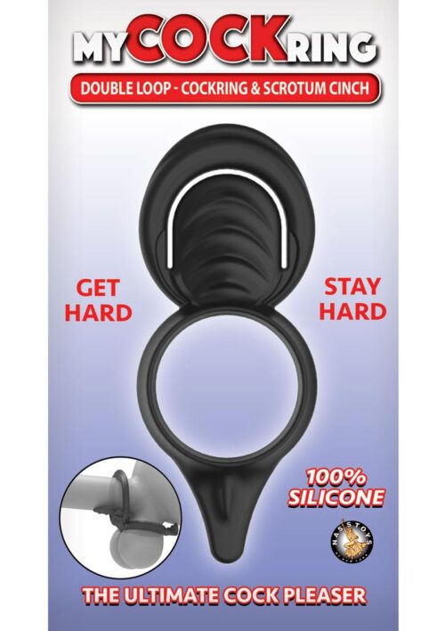 My Cockring Double Loop Silicone Cock Ring andamp; Scrotum Cinch - Black