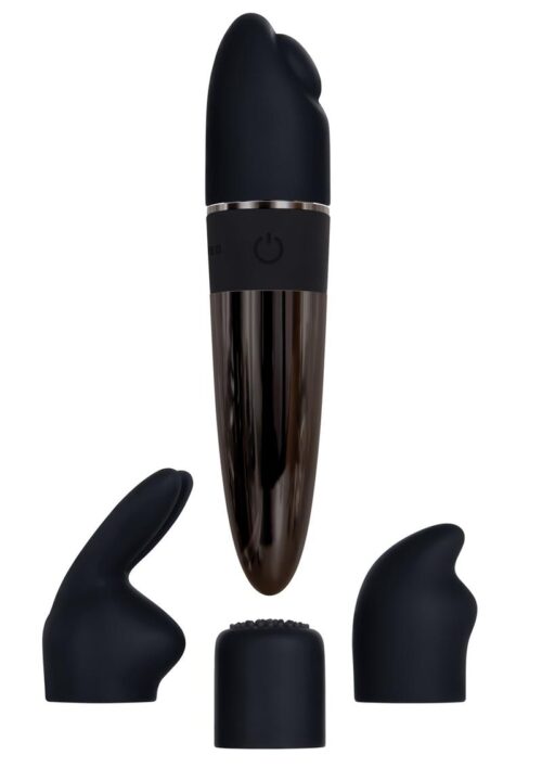 Tiny Treasures Silicone Rechargeable Vibrator with Multiple Attachments - Black