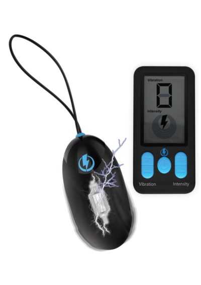Zeus Vibrating and E-Stim Rechargeable Silicone Egg with Remote Control - Black