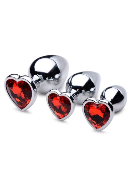 Booty Sparks Gemstones Red Jasper Hearts Anal Plug Set (3 pieces) - Red
