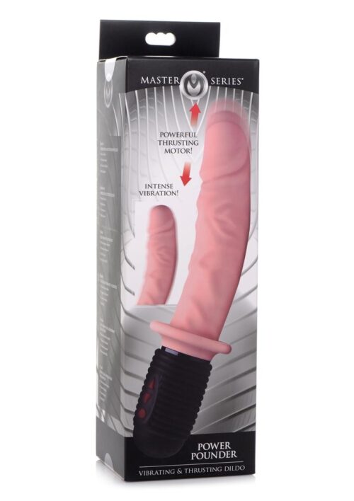 Master Series 10x Vibrating and Thrusting Silicone Rechargeable Dildo with Handle 10in - Vanilla