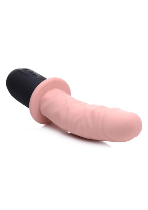 Master Series 10x Vibrating and Thrusting Silicone Rechargeable Dildo with Handle 10in - Vanilla