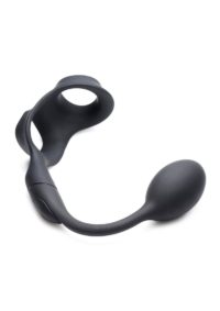 Alpha Pro 10X P-Bomb Silicone Rechargeable Cock and Ball Ring with Plug and Remote Control - Black