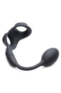 Alpha Pro 10X P-Bomb Silicone Rechargeable Cock and Ball Ring with Plug and Remote Control - Black