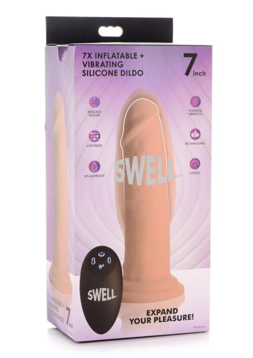 Swell 7X Inflatable and Vibrating Silicone Rechargeable Dildo with Remote Control 7in - Vanilla