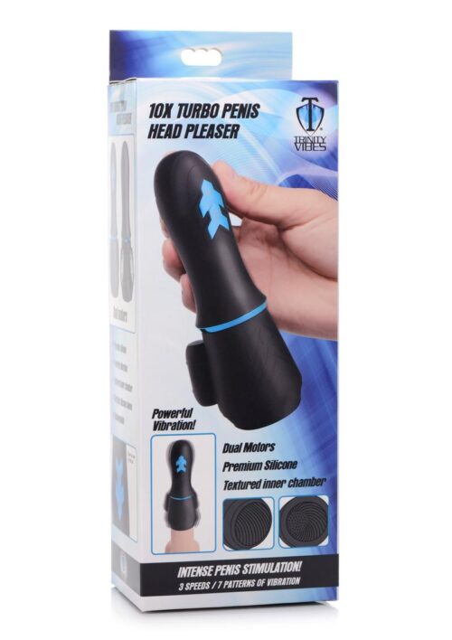 Trinity 4 Men 10X Turbo Silicone Rechargeable Penis Head Pleaser - Black/Blue