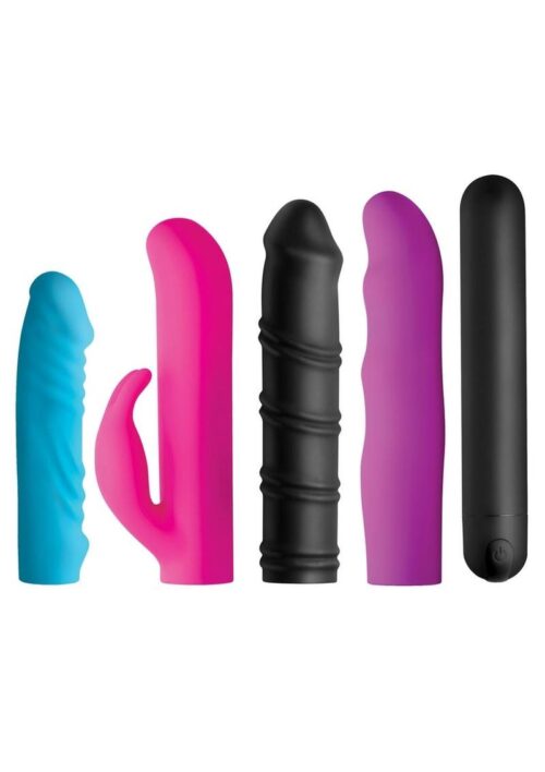 Bang! 4-In-1 XL Silicone Rechargeable Bullet Vibrator andamp; Sleeve Kit - Multi Color