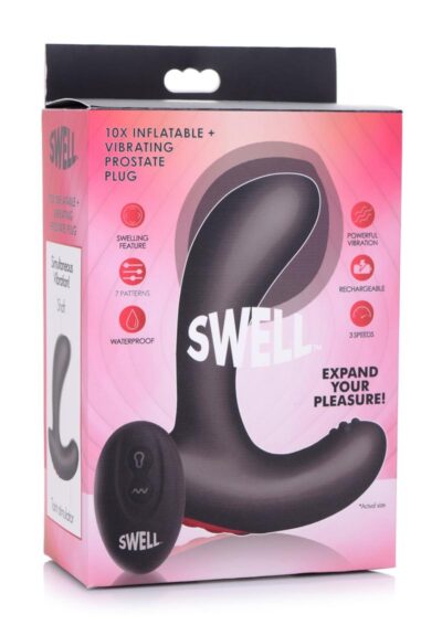 Swell 10x Inflatable Vibrating Silicone Rechargeable Prostate Plug - Black