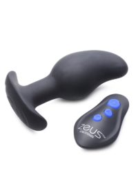 Zeus Vibrating and E-Stimulating Silicone Rechargeable Prostate Massager with Remote Control - Black