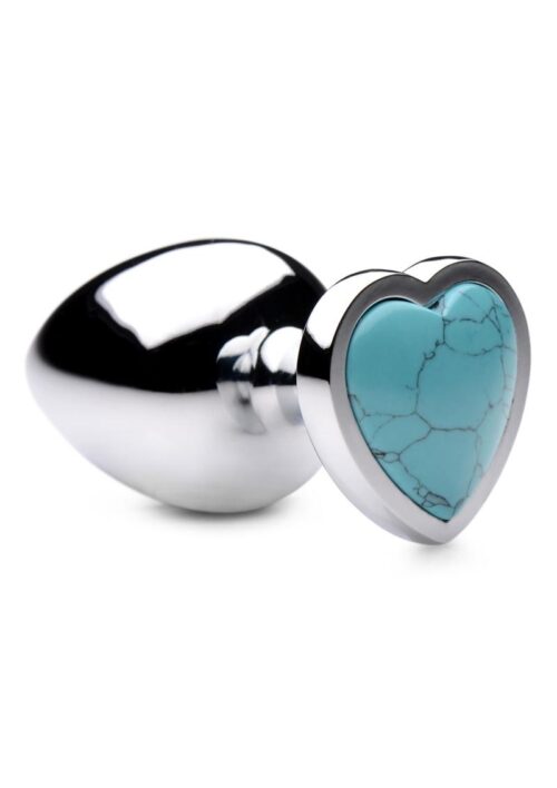 Booty Sparks Gemstones Turquoise Heart Anal Plug - Large - Blue