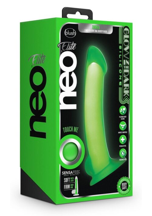 Neo Elite Glow In The Dark Omnia Silicone Dual Dense Dildo 7in - Neon Green