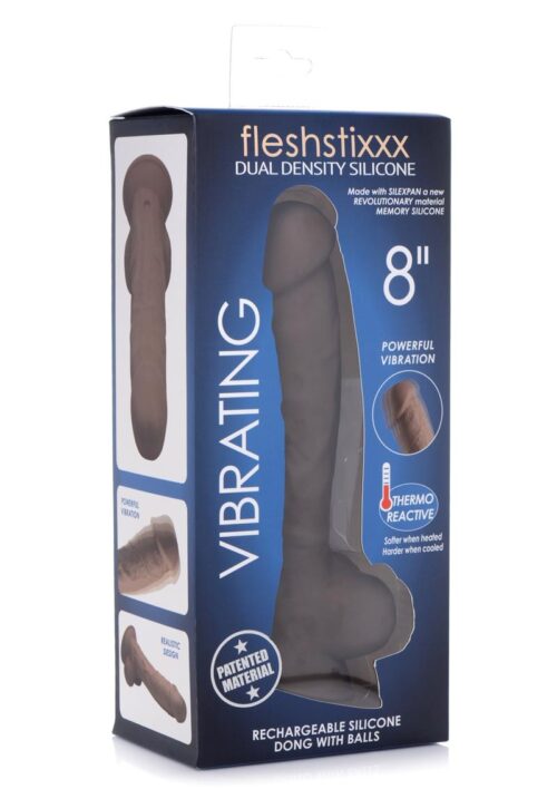 Fleshstixxx Silicone Rechargeable Vibrating Dong with Balls 8in - Chocolate