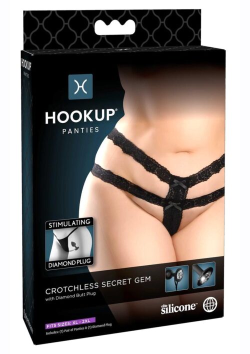 Hookup Panties Crotchless Secret Gem - XL/2XL - Black