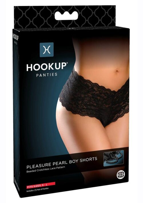 Hookup Panties Pleasure Pearl Boy Shorts - SM/LG - Black