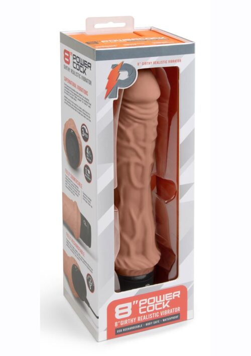 Powercocks Silicone Rechargeable Girthy Realistic Vibrator 8in - Mocha