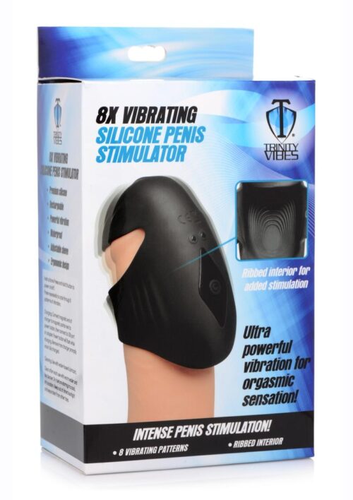 Trinity Vibes 8X Vibrating Silicone Rechargeable Penis Sleeve - Black